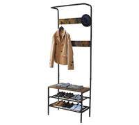 Amig - Appendiabiti con scarpiera Lukïen | Mobile da corridoio con panca in stile industriale | 183x66x32,5 cm | Metallo e legno | Nero e marrone | Mobile per corridoio o ingresso in stile rustico
