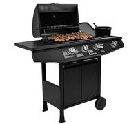 Amig - Barbecue a Gas Fireplus 3+1 da 8,4 kW | Acciaio Inossidabile Nero | Griglia Ruote Modello GRILL-3F | Barbecue XXL con Carrello e Termometro | 117x52x103 cm | 4 Bruciatori e Vassoio Laterale