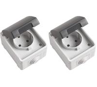 Amig - Base di Presa Schuko Impermeabile IP54 | Anti Umidità per Esterni e Interni | Max 230 V e 3680 W | Ideale per Terrazze, Giardini, Garage | Policarbonato, Multicolore (Confezione da 2)