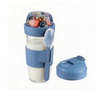 Amig - Bicchiere in vetro per yogurt - 480ml - Trasporta yogurt e cereali in modo comodo - Coperchio con chiusura ermetica per caffè - Ingredienti freschi - Mod. 1
