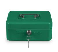 Amig - Cassetta portavalori - Cassaforte per contanti, banconote e monete - Con vassoio portamonete e 2 chiavi - Colore verde - Acciaio - 200 x 160 x 90 mm