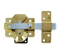 Amig - Chiavistello da sovrapporre in acciaio per porte con fermo di apertura e leva di bloccaggio - 90 x 154 mm, cilindro 50 mm - colore oro - alta sicurezza anti-umping · antiforatura