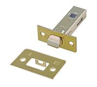 Amig - Chiavistello per Porta Interna - Misura 45 mm - Per Porte in Legno - Frontale e Supporto a Spigolo Quadrato - Per Maniglie con Quadro da 8 mm - Acciaio Dorato