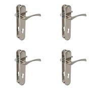 Amig - Confezione da 4 maniglie per porta con piastra in acciaio per porte - Modello ISHI PB85 - 240 x 45 mm - perno quadrato 8 mm - Design semplice - Con punta in alluminio spazzolato - Distanza tra