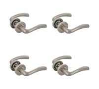 Amig - Confezione da 4 maniglie per porta con rosetta in zama per porte - Modello MIKA - Ø 52 mm - perno quadrato 8 mm - Design elegante e semplice - Alluminio nichelato spazzolato
