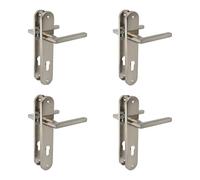 Amig - Confezione da 4 set di maniglie con piastra in acciaio per porte - mod. MAI PB85-240 x 45 mm - Quadretto da 8 mm - Design elegante e semplice - Con Bocallave - Alluminio nichel spazzolato