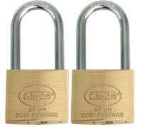 Amig - Lucchetto a chiave ad arco lungo | Ottone e arco in acciaio | Larghezza: 30 mm | Lucchetto di sicurezza con due chiavi | Per esterni e interni (Confezione da 2)