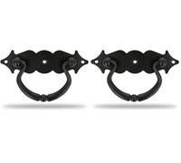 Amig - Maniglia per Mobili Orizzontale - Modello 1003 - Acciaio - Ferramenta Rustica - 100 x 31 mm - Con Anello e Placca Liscia - Finitura: Nera (Confezione da 2)