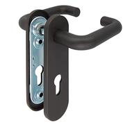 Amig - Maniglie per Porta con Placca e Bocchetta - Maniglia Nera per Serratura, Uso Intensivo, Porte Tagliafuoco, Garage o Ripostiglio - Placca 172 x 46 mm - Quadro 9 mm - Acciaio con Polipropilene