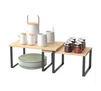 Amig - Mensola per Spezie Organizzatore Mod. SOREN - Set 2 Pezzi - Mensole Impilabili - 32 x 20 x 15,6 cm - Acciaio e Bambù - Colore Nero e Legno Naturale - Organizzatore Piano di Lavoro o Armadio
