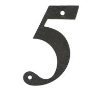 Amig - Numero per case o portali - N. 5-100 x 65 mm - Per pareti o pareti esterne di abitazioni - In acciaio rifinito in nero epossidico - Stile forgiato - Include tasselli e tirafondi