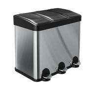 Amig - Pattumiera Tripla con Pedali 45 Litri Mod. RECIK3-3 Scomparti Estraibili da 15 Litri - Bidone per la Raccolta Differenziata da Cucina - Acciaio Inox - 60 x 37 x 49 cm - Color Argento