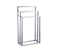 Amig - Porta asciugamani da terra cromato con 3 barre metalliche - Supporto da pavimento per asciugamani da bagno - Stile moderno con finitura lucida e base stabile - Senza fori