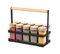 Amig - Portaspezie - Scaffale da Cucina per Piano - Acciaio Nero e Bambù - Conservazione Vasetti - Dimensioni: 215 x 95 x 180 mm