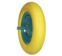 Amig - Ruota in Poliuretano Anti-foratura Gialla Mod. 2610 per Carrelli a Mano o Carrelli da Magazzino o da Cantiere - Diametro Ø360 x 80 x 200 mm · Cerchione Verde senza Viti