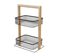 Amig - Scaffale da Cucina/Bagno - 2 Cesti in Altezza - Acciaio Nero e Bambù - Dimensioni: 270 x 180 x 440 mm