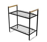 Amig - Scaffale Portatile a 2 Livelli - Organizer per Cucina o Bagno - Acciaio Nero e Bambù - Dimensioni: 260 x 130 x 287 mm