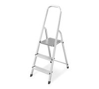 Amig - Scala pieghevole a 3 gradini - Realizzata in alluminio - Dimensioni gradino piccolo: 28x8 cm - Dimensioni gradino grande: 25x25x28 cm - Per uso domestico - Carico massimo 150 kg