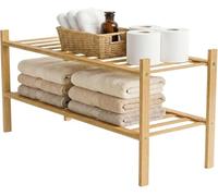 Amig - Scarpiera mobile bassa in bambù Mod. BOO - 2 altezze - Fabbricata in bambù - Design a listelli - Mensola per bagno, soggiorno, corridoio - 70 x 27 x 40 cm