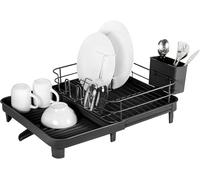 Amig - Scolapiatti estensibile Vika - 41 x (31-52) x 16 cm - Acciaio e plastica - Colore nero - Con vassoio raccogli gocce e tappo di drenaggio - Capacità per 10 piatti e 6 bicchieri