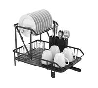 Amig - Scolapiatti Pieghevole a 2 Livelli TORN - 44 x 32 x 31,6 cm - Acciaio e Polipropilene - Colore Nero - Scolapiatti con Vassoio e Scarico e Supporto per Posate - Risparmio di Spazio