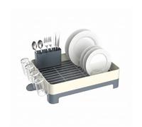Amig - Scolapiatti Siba - 49,5 x 32 x 16,6 cm - Acciaio e Polipropilene - Colore Bianco e Grigio - Scolapiatti con Vassoio per Gocciolamento e Supporto per Posate - Capacità 10 Piatti e 4 Bicchieri