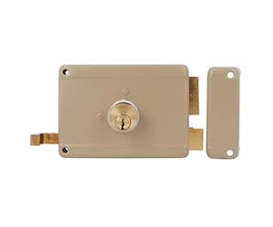 Amig - Serratura a Soprapponere Destra con leva di Chiusura, Linguetta e Maniglia per Porte in Legno Mod. 78 | 120 x 85 mm | Chiavistello con Cilindro Rotondo a Dente di Sega | Acciaio Beige