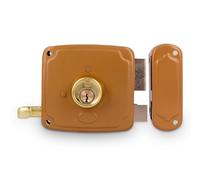 Amig - Serratura a Soprapponere Destra | Leva di Chiusura e Maniglia | Ideale per Porte in Legno | Oro, Misura 85 x 95 mm, Acciaio | Amig Griglia 3 150x150, Spessori per Cilindro