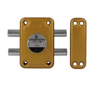 Amig - Serratura da applicare con 2 catenacci di chiusura e pomolo interno per porte in legno Mod. 82-96 x 66 mm - Scrocco con cilindro tondo di sicurezza - Acciaio smaltato oro