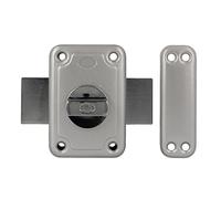 Amig - Serratura da applicare con leva di chiusura e pomolo interno per porte in legno Mod. 80-96 x 66 mm - Scrocco con cilindro tondo di sicurezza - Acciaio smaltato argento