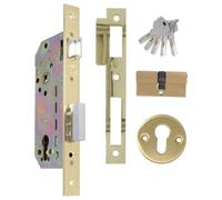 Amig - Serratura da Incasso per Porte d’Ingresso in Legno - Cilindro di Sicurezza, Bocchetta e 5 Chiavi Incluse - Mano Reversibile per Maniglie da 8 mm - Acciaio Ottonato - Dorato