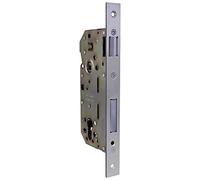 Amig - Serratura da incasso per porte in legno | Con palettone di chiusura | Frontale e supporto a bordo quadrato | Entrata 50 mm | Serratura reversibile | Acciaio | Argento opaco | 240 mm