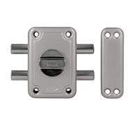 Amig - Serratura da sovrapporre con 2 perni di chiusura e stampella interna per porte in legno mod. 82-96 x 66 mm - Chiusura con cilindro rotondo di sicurezza - Acciaio smaltato Argento