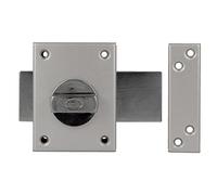 Amig - Serratura da sovrapporre con leva di chiusura e stampella interna per porte in legno mod. 85 | 85 x 65 mm | Chiusura con cilindro rotondo di sicurezza | Acciaio smaltato argento