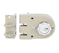 Amig - Serratura da sovrapposizione a sinistra con leva di chiusura, linguetta e maniglia per porte in legno mod. 1396 | 60 mm | Chiusura con cilindro interno ed esterno | Acciaio Beige