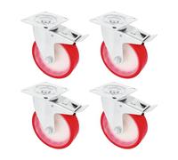 Amig - Set 4 Ruote con Freno | Ø 100 mm | Ruote Girevoli con Piastra Metallica | Peso Massimo 120 Kg | Per Spostare Mobili Pesanti | Cuscinetti a Rulli | Nucleo in Nylon Bianco | Poliuretano Rosso