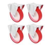 Amig - Set 4 Ruote Fisse | Ø 100 mm | Piastra Metallica | Peso Massimo 120 Kg | Per Spostare Mobili Pesanti o Elettrodomestici | Cuscinetti a Rulli | Nucleo in Nylon Bianco | Poliuretano Rosso