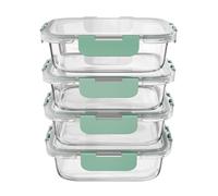 Amig - Set di 4 contenitori ermetici rettangolari in vetro per alimenti - Capacità: 370 ml - 145 x 104 x 47 mm - Contenitori in vetro per microonde, forno, congelatore e lavastoviglie - Colore verde