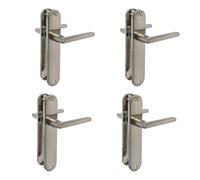 Amig Set di 4 maniglie per porta con piastra in acciaio - Modello MAI PB - 240 x 45 mm - perno quadrato 8 mm - Design elegante e semplice - Senza foro - Alluminio nichelato spazzolato