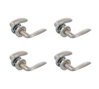 Amig Set di 4 maniglie per porte interne con rosetta - Modello TARA - Ø 53 mm - perno quadrato 8 mm - Design elegante e semplice - Acciaio inossidabile opaco argento