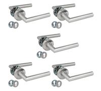Amig - Set di 5 maniglie con rosetta per porte | Mod. 7RBX | 135 x Ø19 mm | Quadretto da 8 mm | Design Elegante e Semplice | Acciaio Inossidabile | Include Bocachiave per Cilindri | Argento Opaco