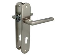 Amig - Set di maniglie con piastra in acciaio per porte | Mod. MAI PB85 | 240 x 45 mm | Quadretto da 8 mm | Design elegante e semplice | Con Bocallave | Alluminio nichel spazzolato