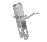 Amig - Set di maniglie con placca per porta - 256 x 48 mm - Bocca chiave a 85 mm - Placca in acciaio e maniglia in alluminio - Quadrato da 8 mm - Cromato opaco - Modello BETA - Include viti passanti