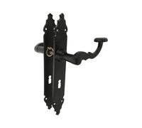 Amig - Set di maniglie Mod. 100PG | 280 x 44 mm | Maniglia in Zamak con placca in acciaio | Finitura nera | Include bocchetta a gola | Quadrato da 8 mm | Stile rustico forgiato a mano
