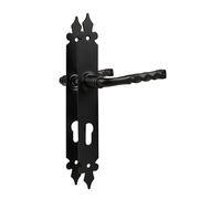 Amig - Set di maniglie Mod. 106PB | 270 x 36 mm | Maniglia in Zamak con placca in acciaio | Finitura nera | Include bocchetta Europrofilo | Quadrato da 8 mm | Stile rustico forgiato a mano