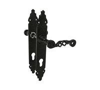 Amig - Set di Maniglie | Placca Martellinata | 280 x 45 mm | Foro chiave a 85 mm | Ideale per aumentare la privacy di un ambiente | Placca in acciaio e maniglia in Zamak nero