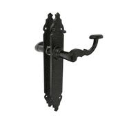 Amig - Set di Maniglie Rustiche - Placca Martellata - 280 x 45 mm - Ideale per Aumentare la Privacy di un Ambiente - Placca in Acciaio e Maniglia in Zamak Nero