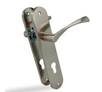 Amig - Set maniglia in alluminio con placca quadrata - 240x45 mm - 122 mm - Perno quadrato 8 mm - Con foro chiave 85 mm - Alluminio con finitura nichel spazzolato