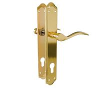 Amig - Set di maniglie con placca per porta | Maniglia con bocchetta | Mod. BETA PB85 | Acciaio | 256 x 48 mm | Quadro di 8 mm | Ottone opaco