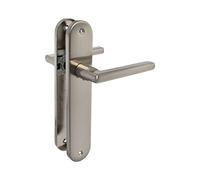 Amig - Set maniglie per porte - Placca 240 x 45 mm - Maniglia 122 mm - Perno quadro 8 mm - Senza foro chiave - Maniglie per porte interne ed esterne - Alluminio con finitura nichel spazzolato